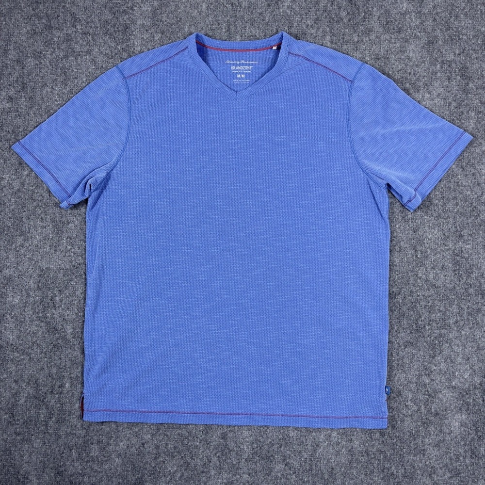 Tommy Bahama IslandZone T-Shirt Mens Medium Blue V-Neck Short Sleeve Textured